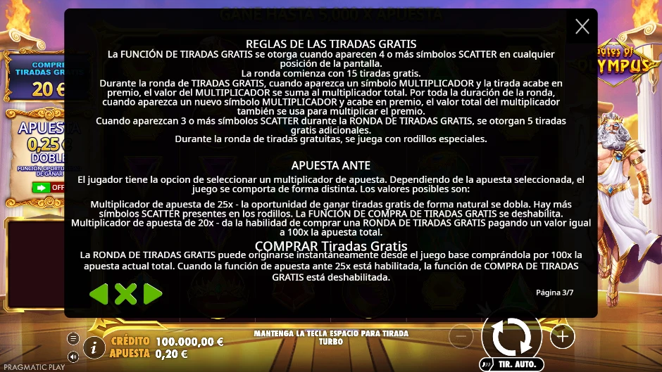 Tiradas gratis, ante y compra de bono